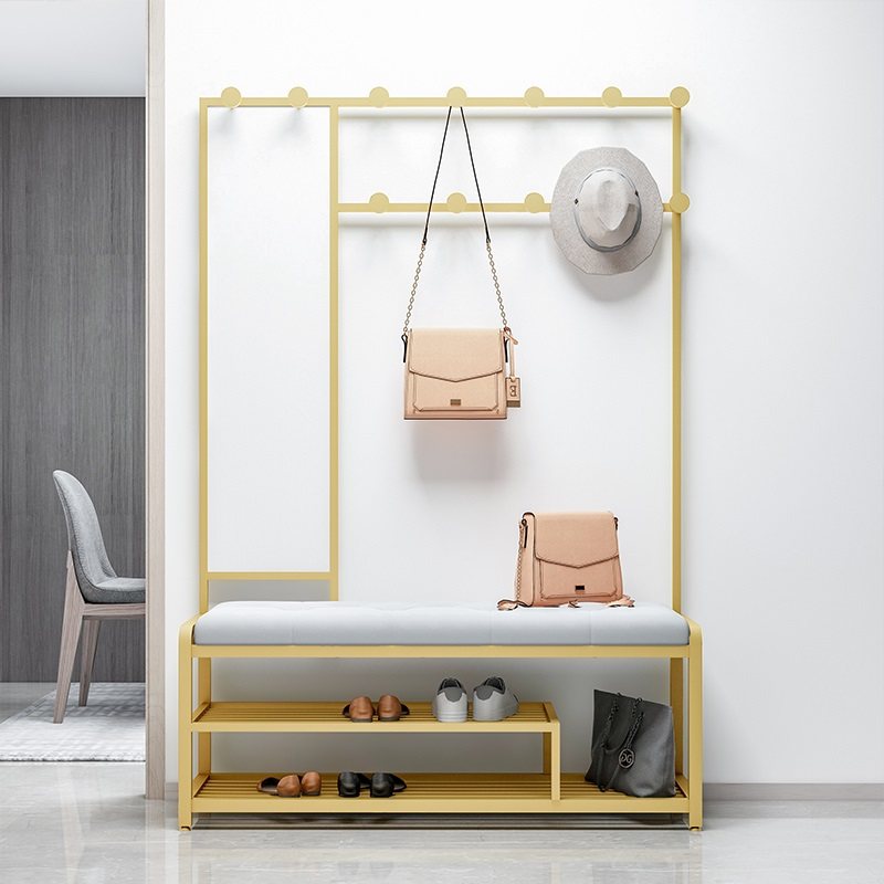2I简约换鞋凳衣帽架挂衣架一体带镜子现代组合鞋架进门入户穿鞋凳