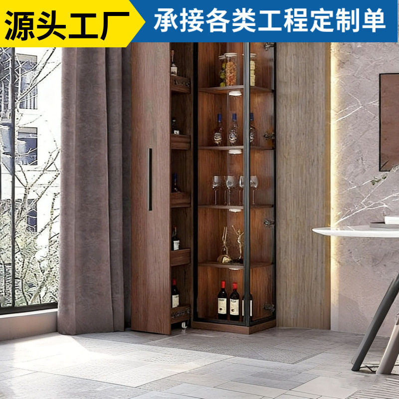 角柜落地带玻璃门置物架客厅拐角收纳柜靠墙酒柜轻奢中古风展示柜