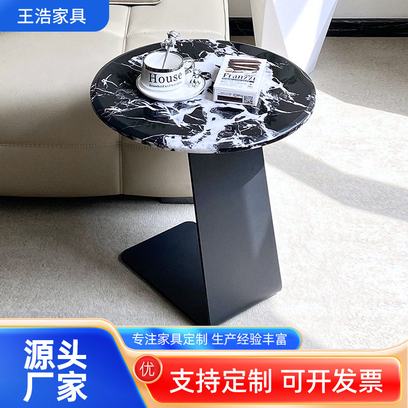 大理石角几圆形家用商用办公边几客厅别墅茶桌沙发茶几大理石茶几