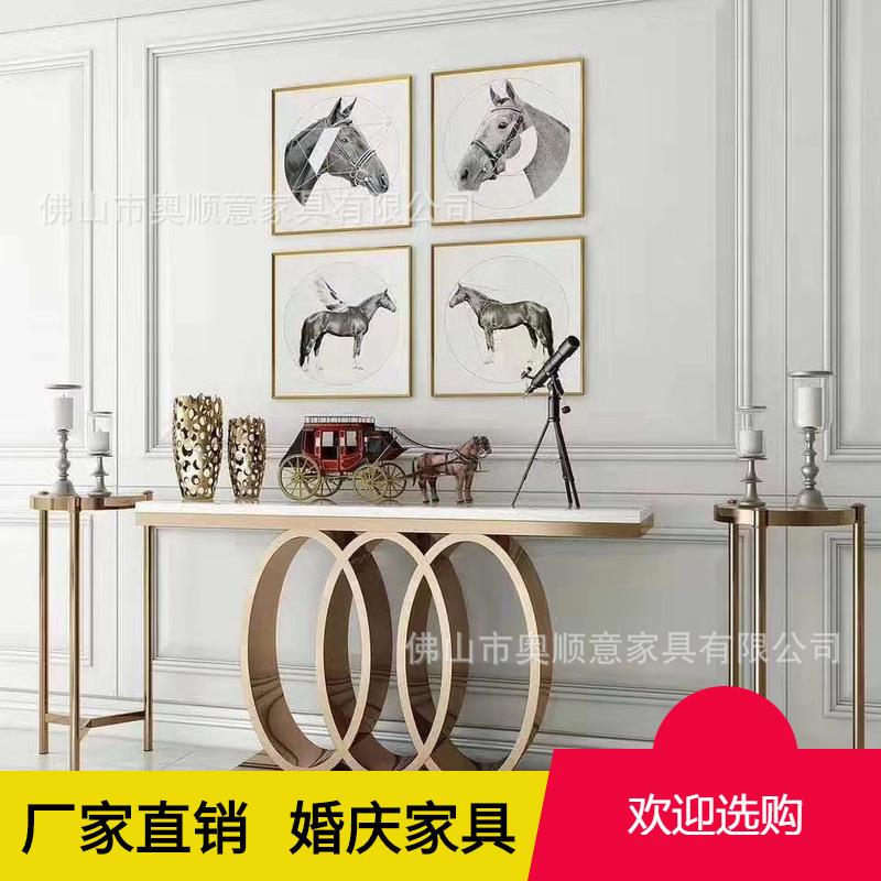 轻奢玄关台玄关柜现代大理石玄关桌子靠墙不锈钢长条案台