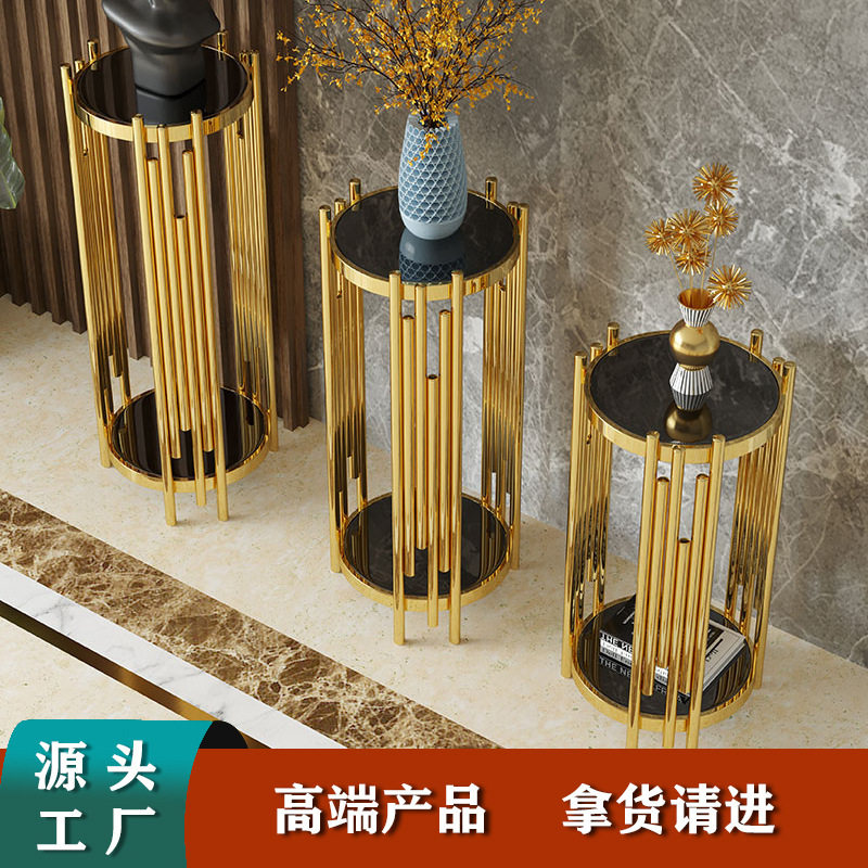 现代轻奢不锈钢落地花架