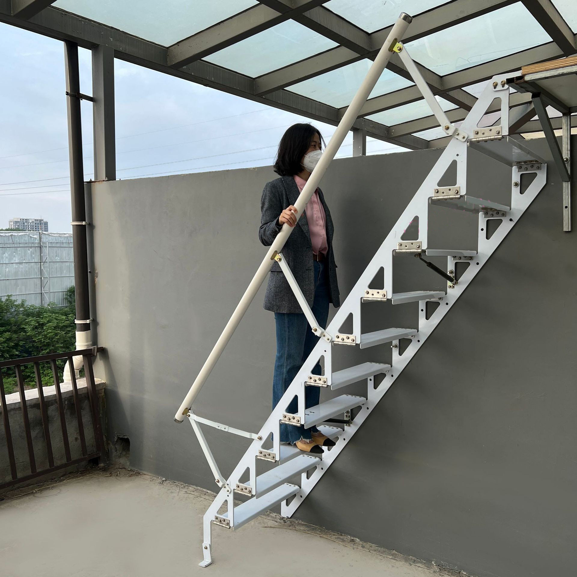 折叠楼梯靠墙家用阁楼楼梯侧面贴墙踏步梯loft复式室内小公寓爬梯