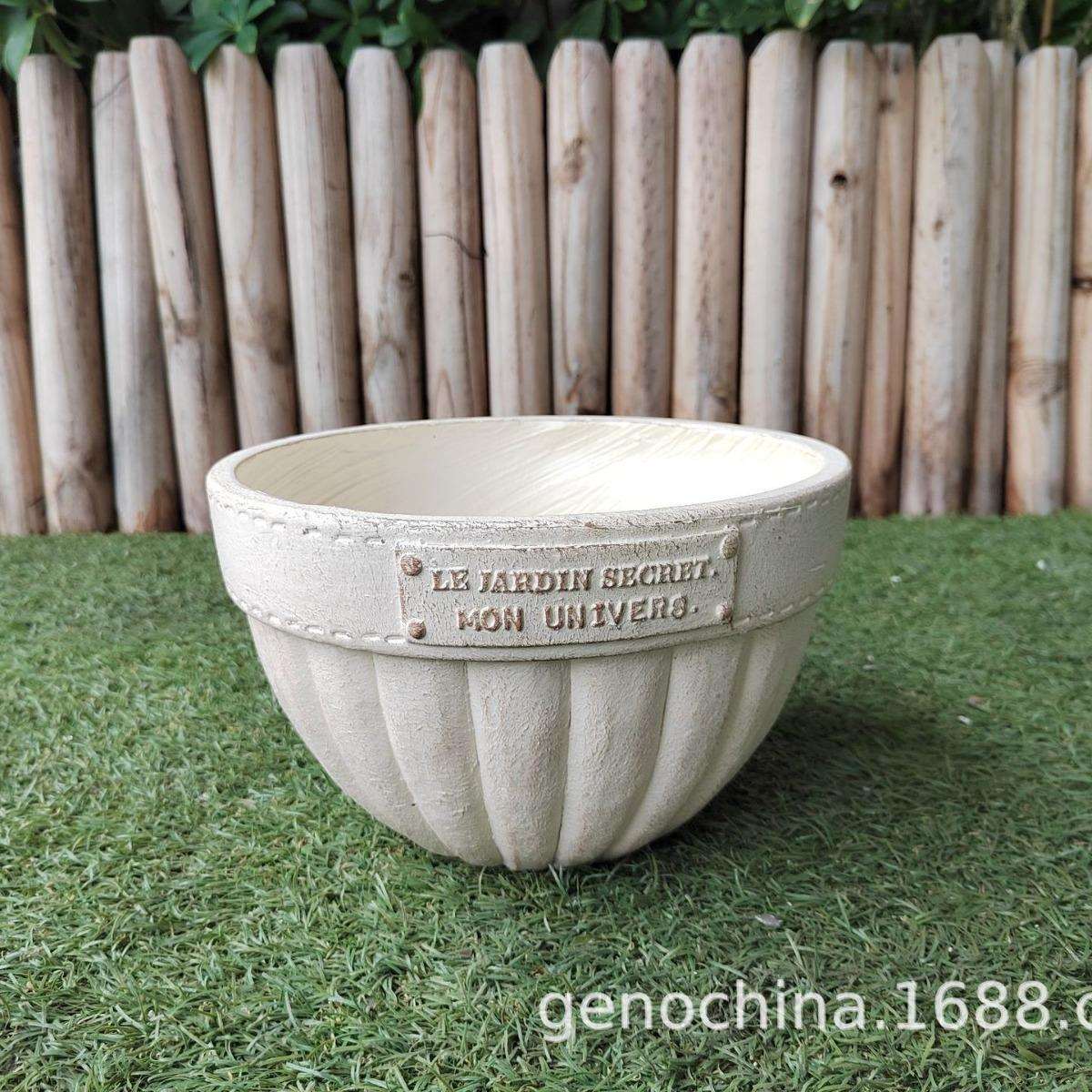 工厂直销创意现代鲜花假花欧式法式奶油南瓜白色中花盆摆件-3