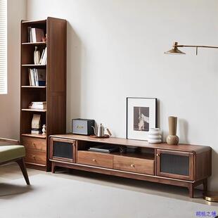 北欧全实木电视柜茶几组合日式小户型黑胡桃木简约落地柜客厅家具