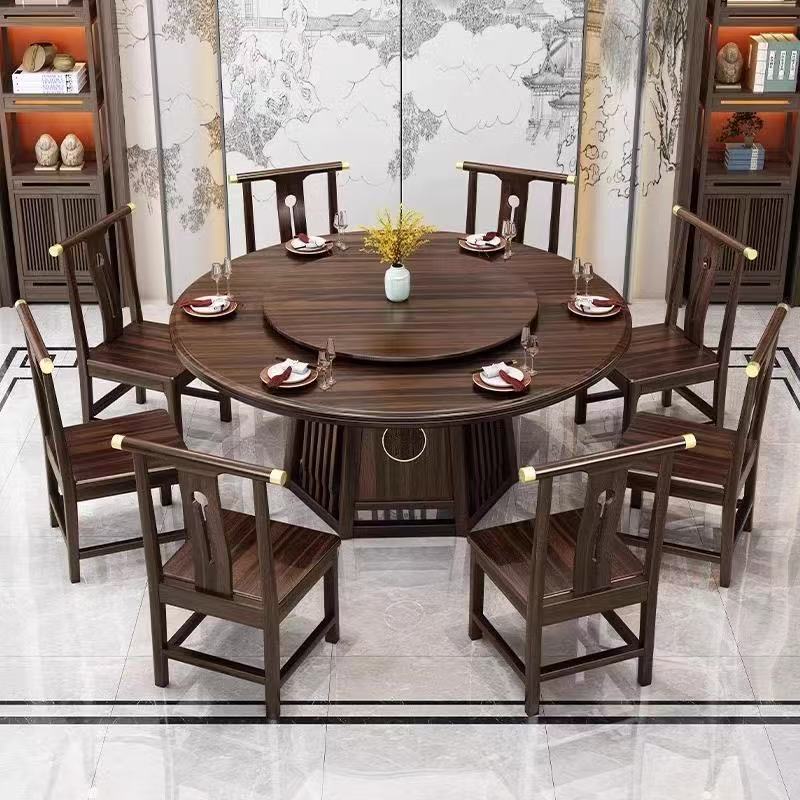 新中式乌金木全木餐桌椅组合现代简约大小户型家用圆形实木饭桌子