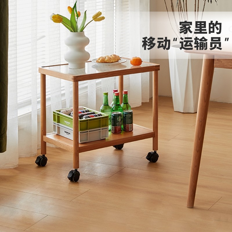 实木可移动茶几小户型北欧风客厅边几带万向轮