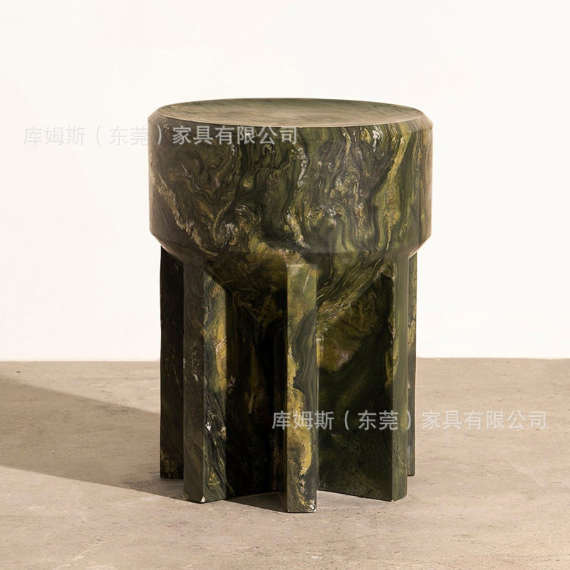 天然大理石边几设计师款别墅客厅家用轻奢边几桌小圆凳