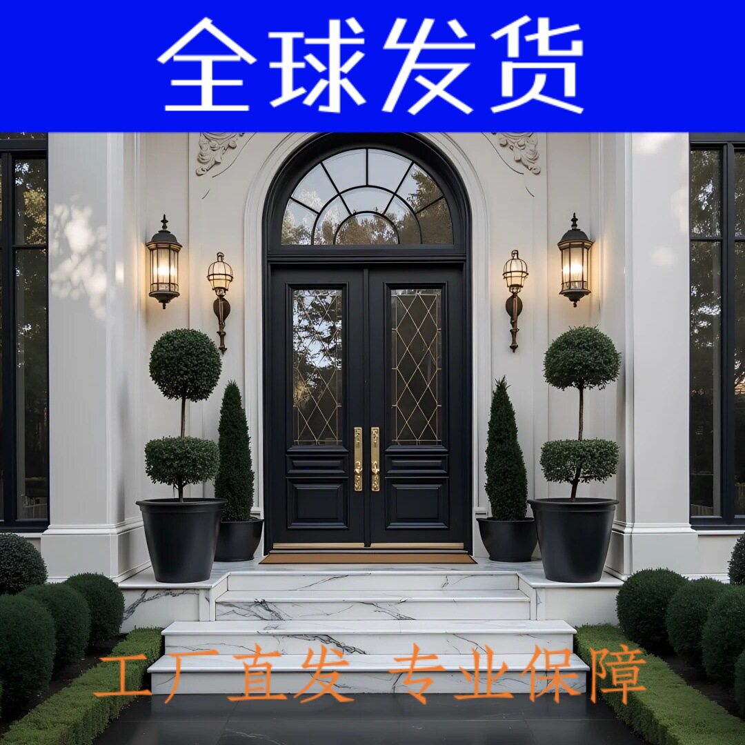 欧式铁艺庭院进户门别墅花园入户门铁艺防盗对开玻璃小区雕花大门