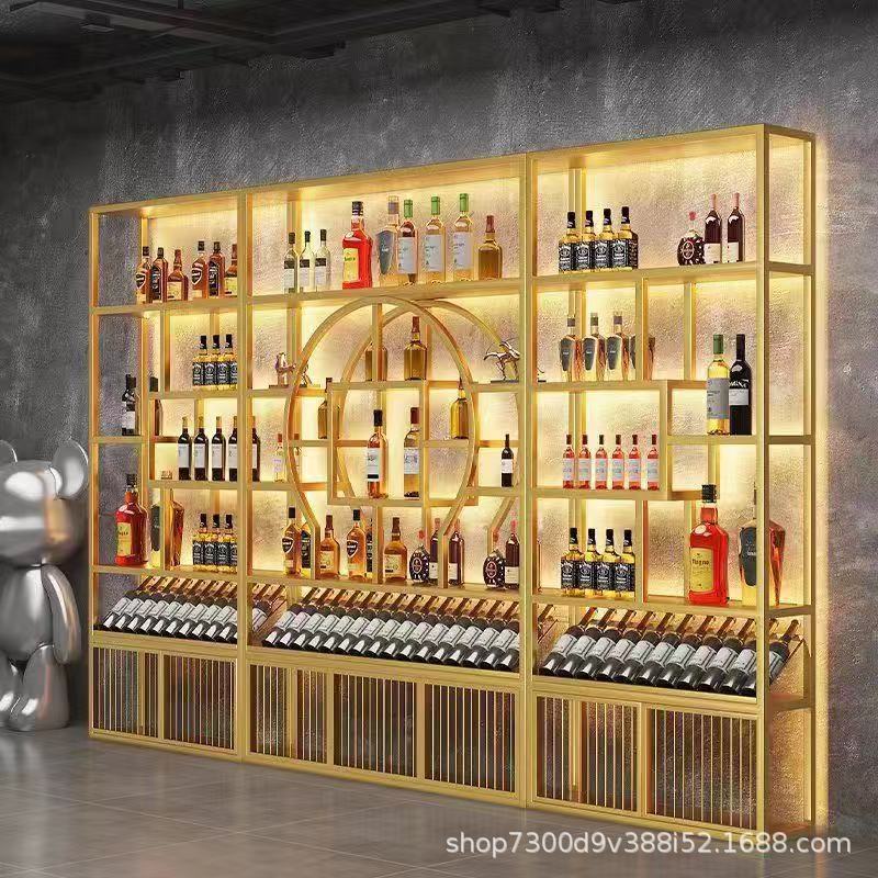 红酒架展示柜酒庄酒吧商用置物架酒架酒柜铁艺落地发光展示架