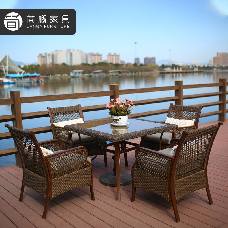 休闲藤编桌椅户外别墅庭院家具酒店咖啡厅露台桌椅藤编桌椅套装