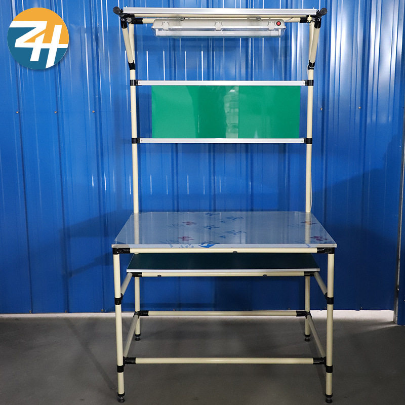 厂家直销流利条线棒工作台车间带灯架操作桌精益管线棒工作台