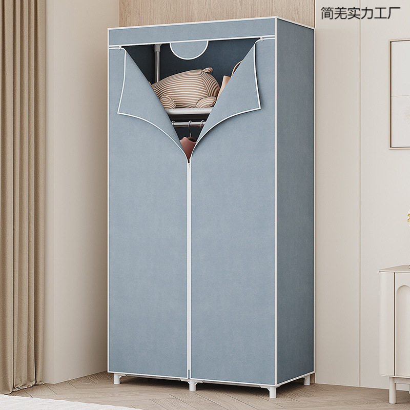 简易布衣柜家用卧室布衣柜钢管加加固衣橱收纳架子全钢出租屋厂家