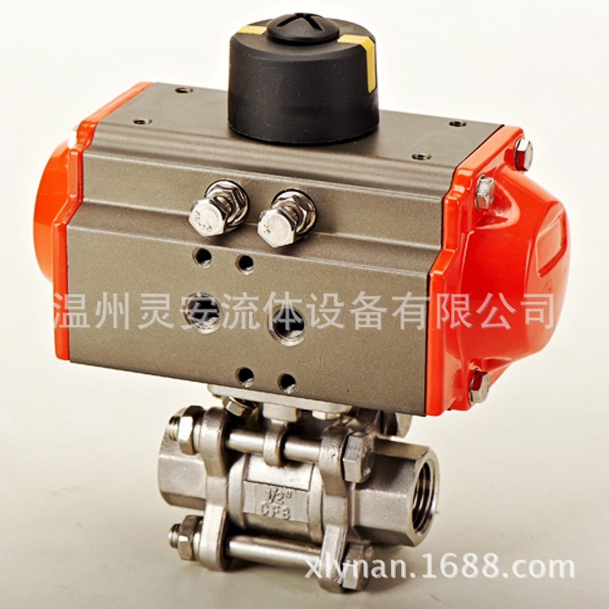 DN15气动螺纹球阀 气动3PC球阀 （0-90度）AT-50D+DN15(不锈钢）