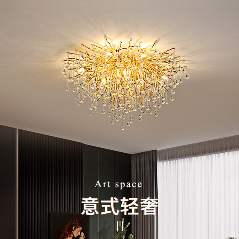 新款水晶天花吸顶灯客厅主灯轻奢别墅大厅餐厅复式楼道多头枝型灯