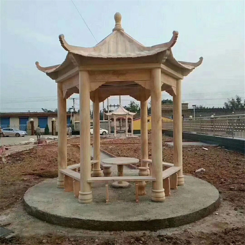 石雕六角凉亭庭院别墅仿古避雨建筑大理石双层休息石亭子现货