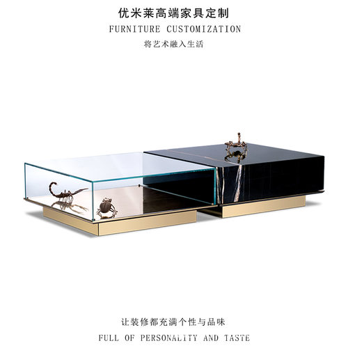 意式轻奢大理石钢化玻璃茶几高端别墅家用现代创意设计师艺术茶台