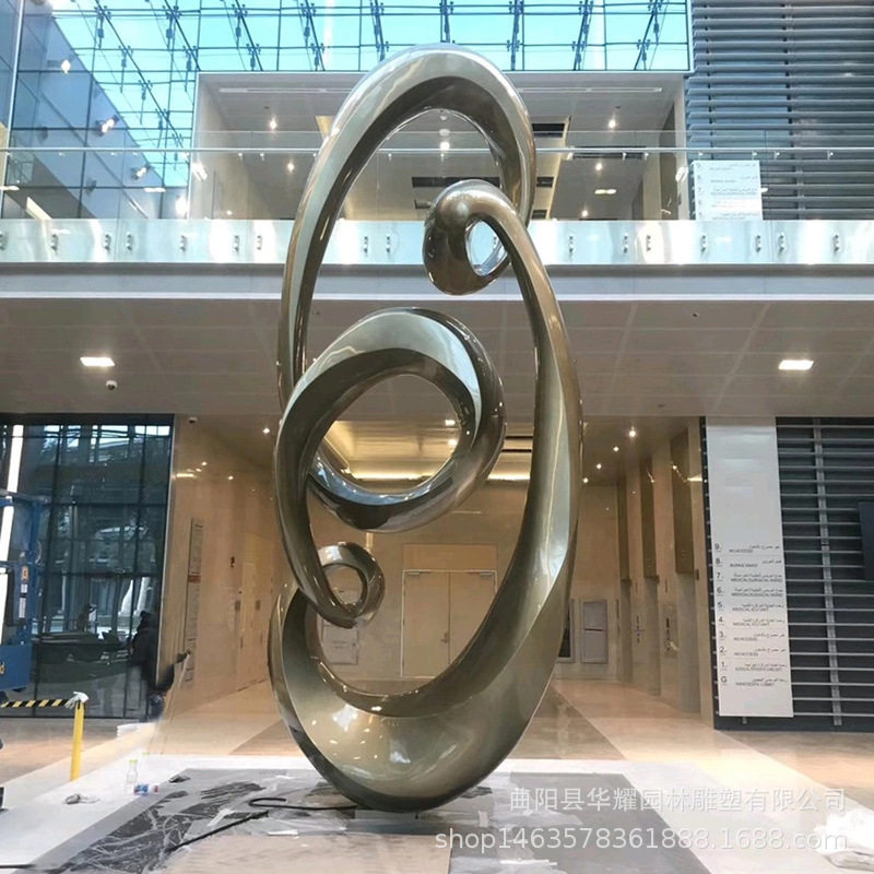 不锈钢水滴浪花雕塑大型校园广场户外景观鹿圆环月亮抽象魔方圆环