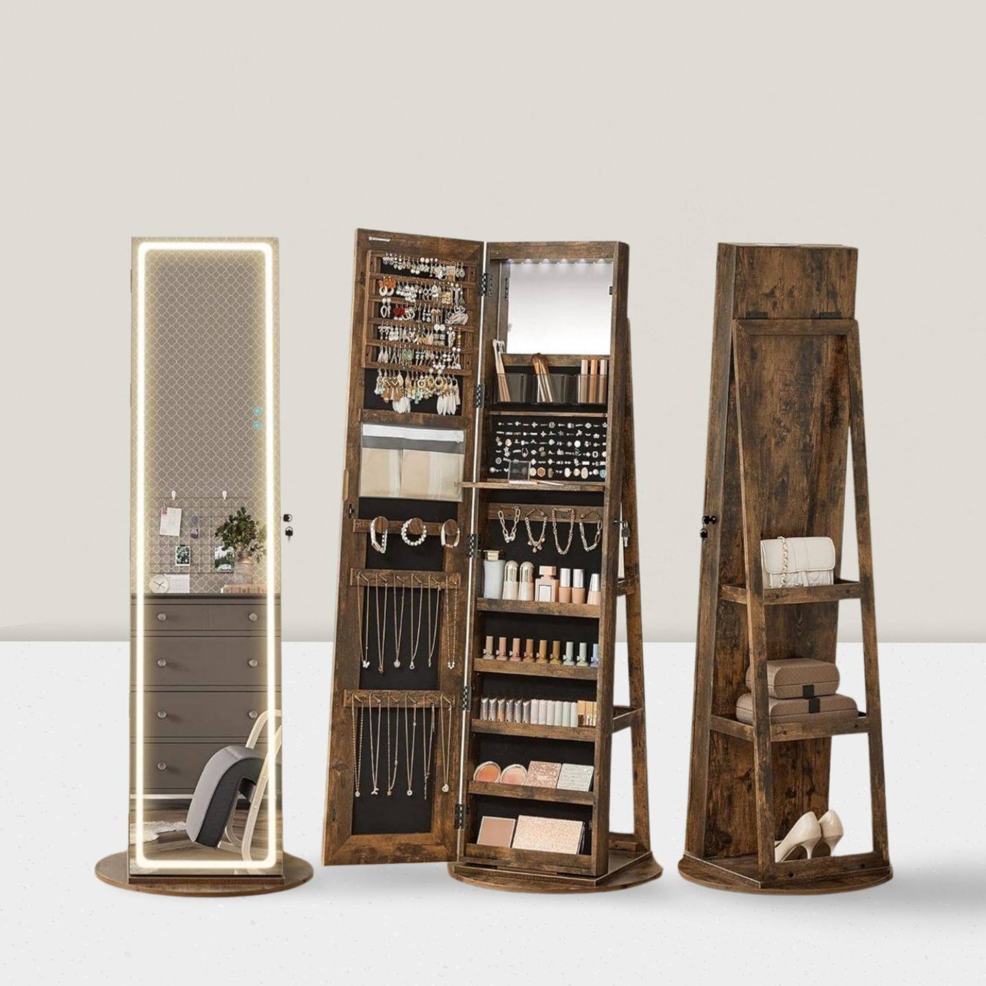 落地全身镜子可旋转木质试衣镜家用带挂衣架一体移动穿衣镜轻奢