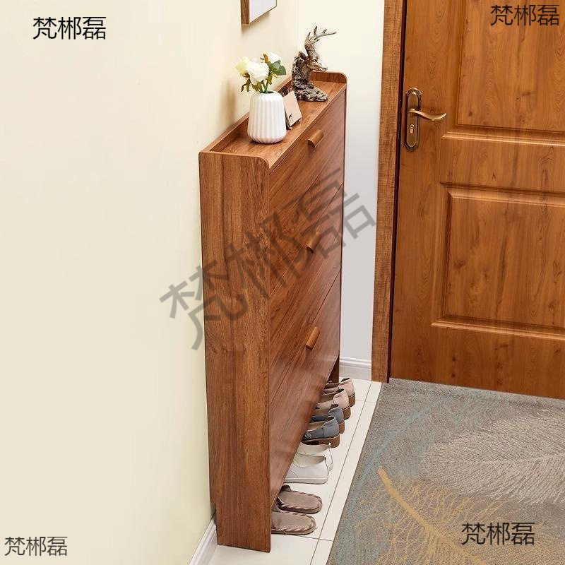 实木鞋柜入门门后收纳柜一体靠墙中古风翻斗17cm家用门口极窄图片