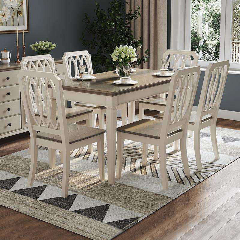 OQ5M美式实木餐桌椅组合橡木全实木长方形桌子小户型家用饭桌