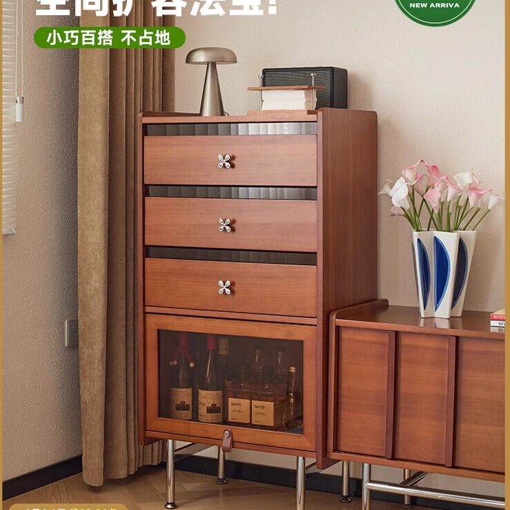 复中古立柜窄柜客厅靠墙电视机侧边立柜收纳置物柜家用卧室斗柜