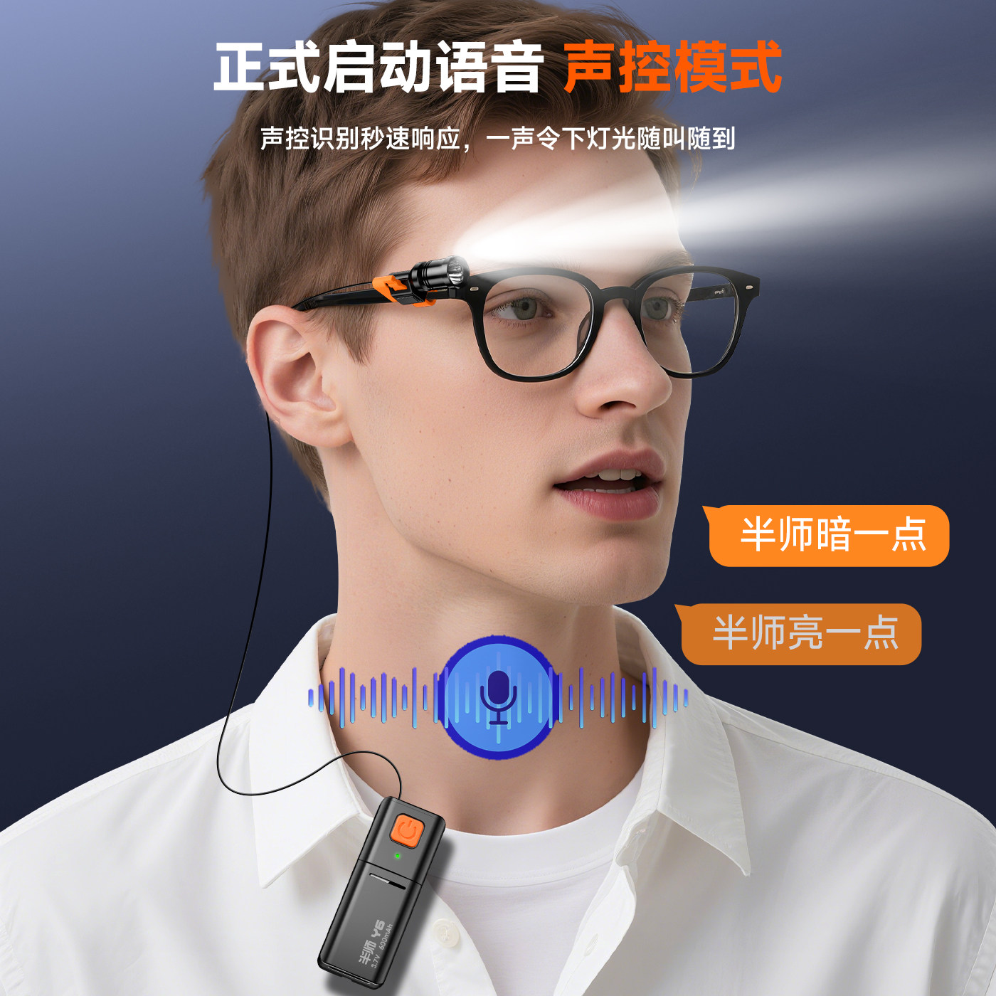 半师Y6声控眼镜头灯充电便携式户外登山夜钓鱼超长续航骑行照明灯