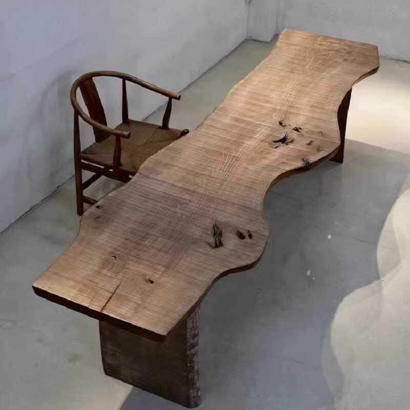 侘寂风古典原木茶桌复古做旧自然面装饰展示长桌民宿实木餐桌茶台
