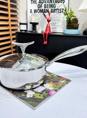 LUCUKU18/10不锈钢奶锅汤锅宝宝辅食煮粥锅五层复合钢16cm