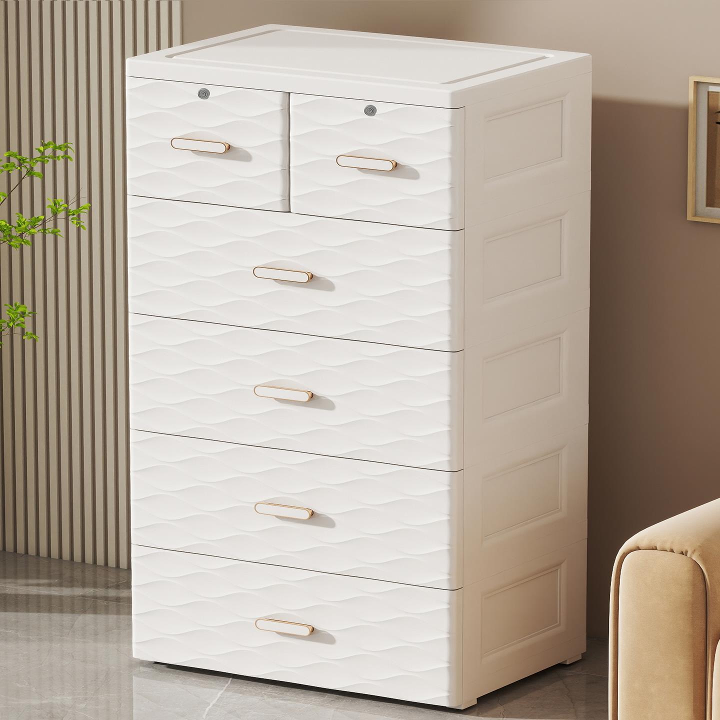 高质量加深款66面宽加厚塑料收纳柜子抽屉式置物柜收纳柜五斗柜