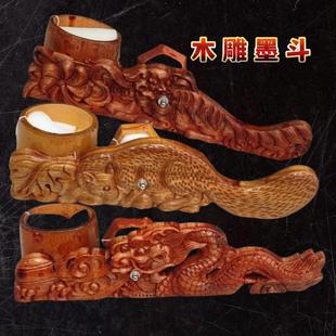 老式木雕墨斗手摇式塑料墨斗木工画线器手动卷线墨斗古老木雕墨斗