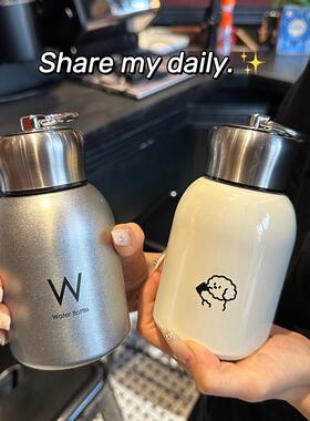 设计师奶黄色小狗W大肚保温杯男女情侣可爱304不锈钢随手杯子