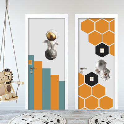 创意卡通宇航员门贴纸整张自粘太空人男孩儿童房衣柜移门玻璃贴画