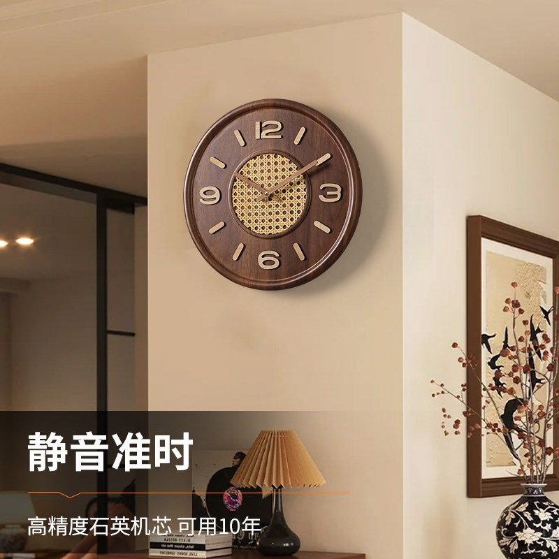 精选圆形创意挂钟客厅中式简约钟表转角时钟挂墙复古2025新款轻奢,家居饰品,挂钟,淘宝优惠券,粉丝福利购,淘宝优惠卷