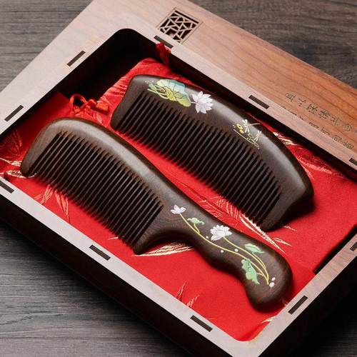 彩绘檀木梳子礼盒装黑金檀香梳子女士礼物送礼结婚礼物节日礼物