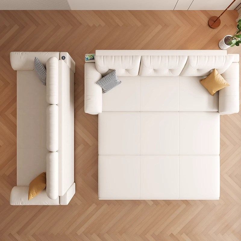 网红款猫抓皮沙发床小户型奶油风多功能折叠两用直排双人2025新款