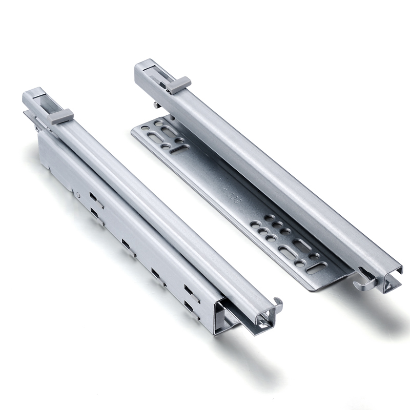 二节三节隐藏式阻尼抽屉托底导轨暗藏缓冲滑轨全拉出轨道8寸12寸