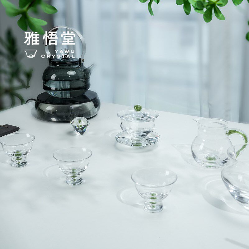 伍家坊 青岚水晶玻璃套组简约耐热橄榄石茶具高档泡茶碗茶道器具