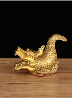 鸱吻摆件厨房黄铜龙头鱼鳌鱼瑞兽螭吻铜器摆件龙鱼家居饰品工艺品