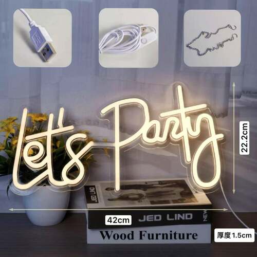 Let'sParty霓虹灯led字母灯牌造型灯生日表白派对发光字招牌酒吧