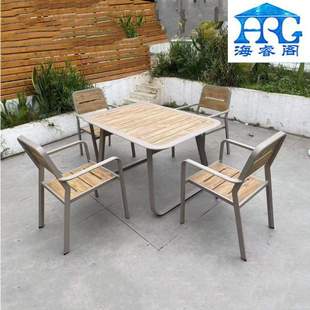 工廠戶外桌椅庭院塑木花園防腐木露臺院子防水防曬外擺室外餐桌椅