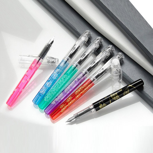 【官方专卖店】PLATINUM白金PSQ-500钢笔小学生用练字速写万年笔透明示范笔墨胆吸墨器两用入门级练字