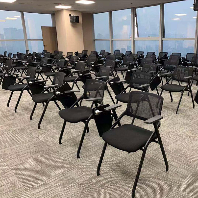折叠带写字板培训椅电脑椅桌椅一体网布滑动扶手小桌板办公会议椅