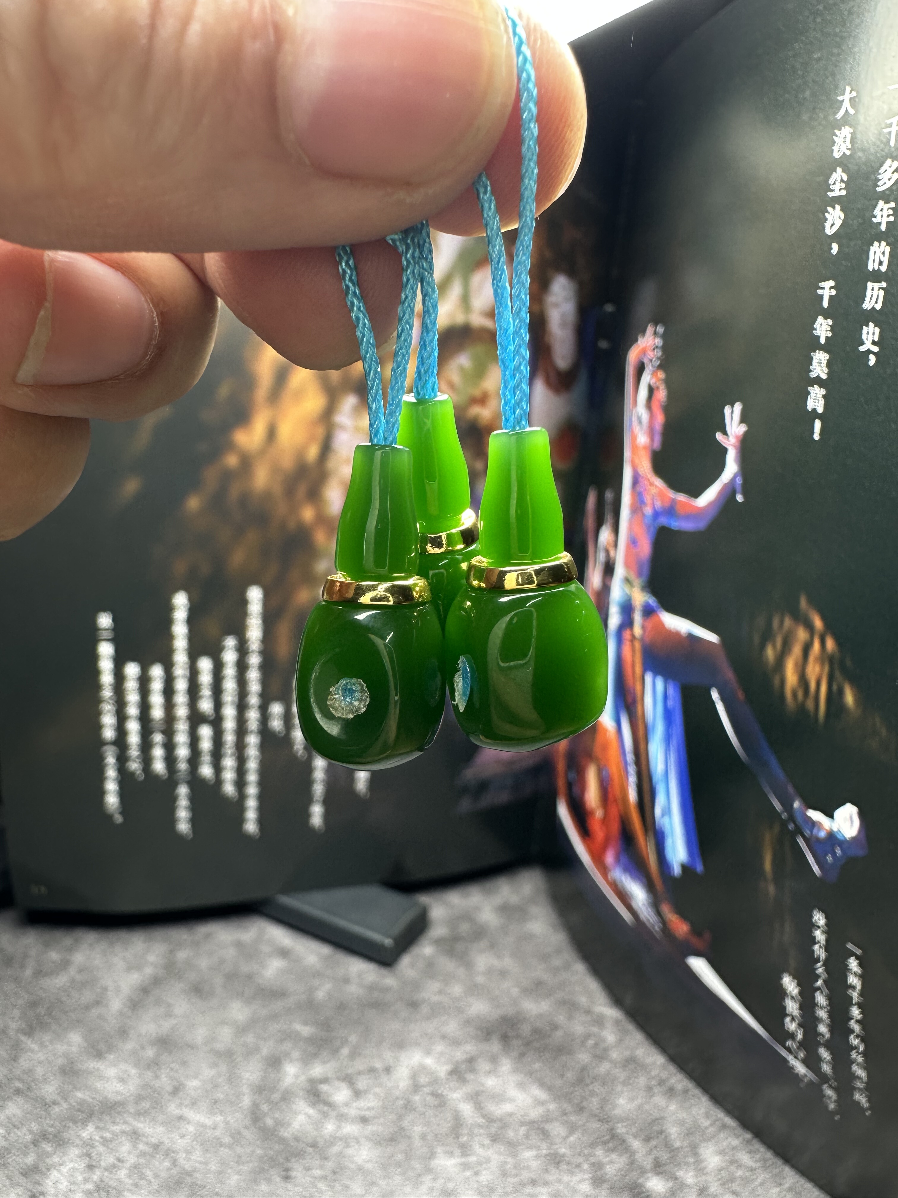 天然和田碧玉18k金镶嵌三通佛头挂件吊坠挂件挂坠挂饰挂件