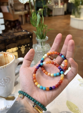 天然绿松石老型珠彩虹多宝老型手串男女款单圈精品文玩手链送女友