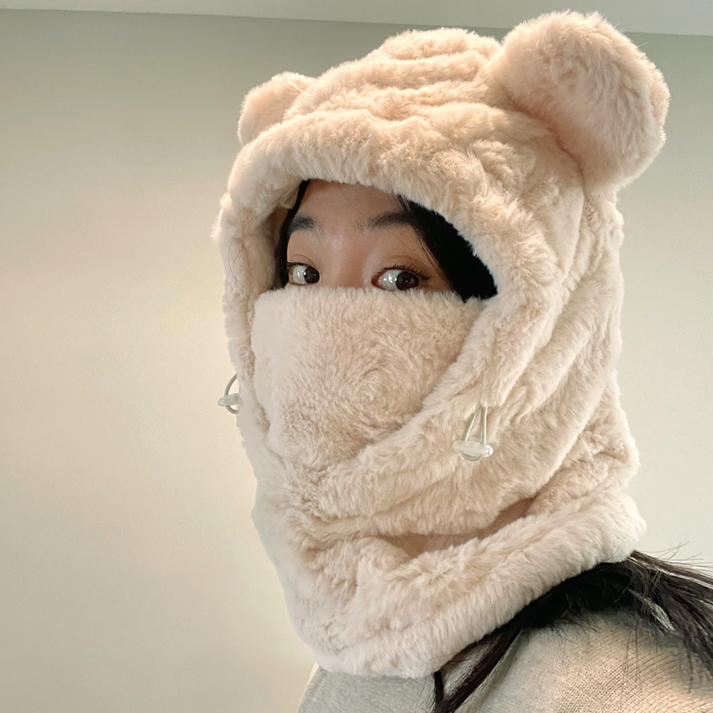 帽子女秋冬季围脖口罩一体遮脸防风防寒保暖毛绒东北滑雪护耳冷帽