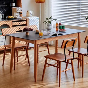 一刻木器实木岩板面餐桌椅小户型餐厅家用长饭桌樱桃木奶油风餐台