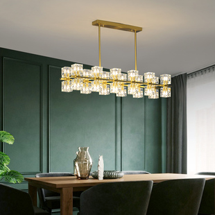 水晶吊灯全铜后现代简约长方形前台吊灯收银台轻奢吧台灯餐厅灯具