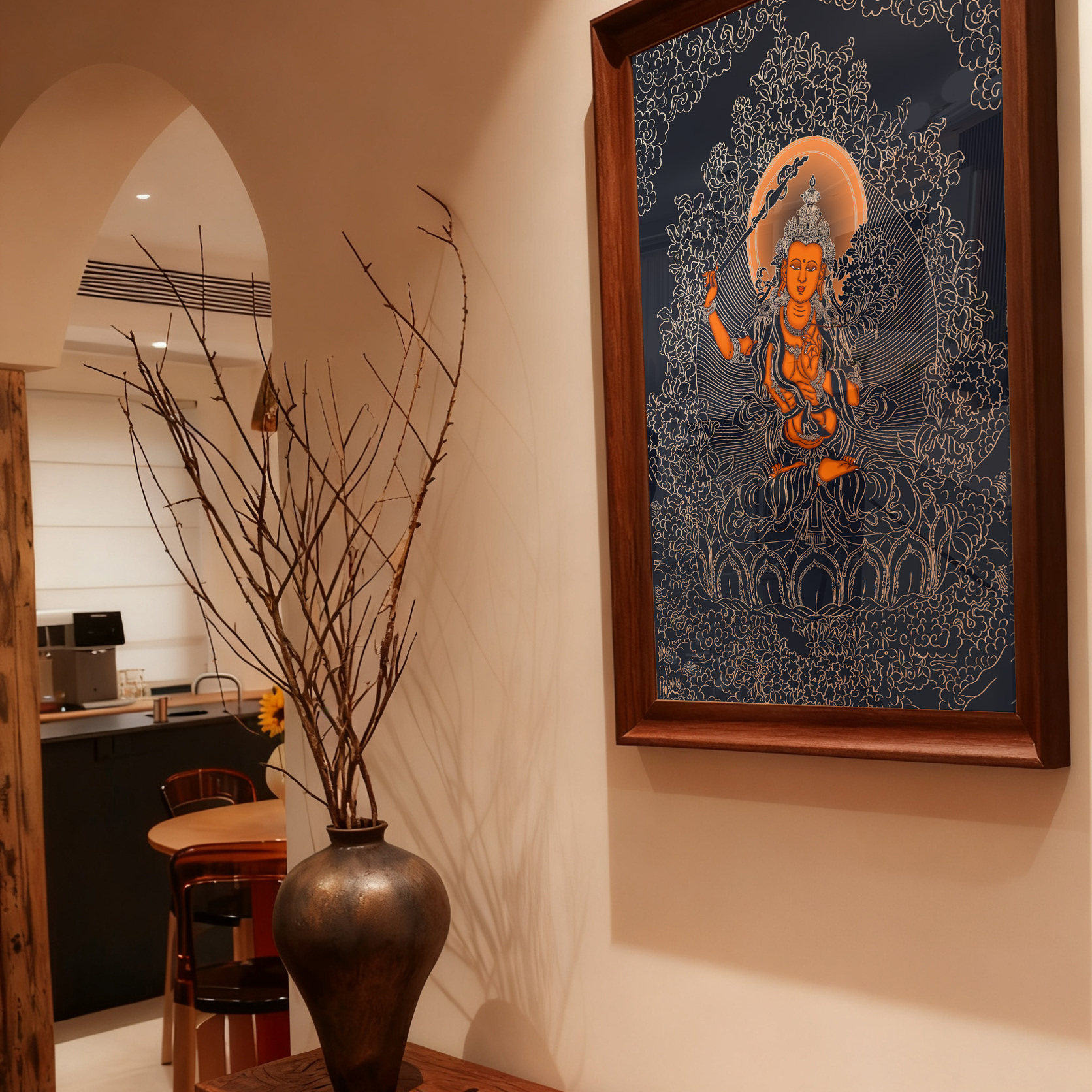 文殊菩萨手绘唐卡diy材料生肖兔本命佛描金画家居装饰艺术礼物