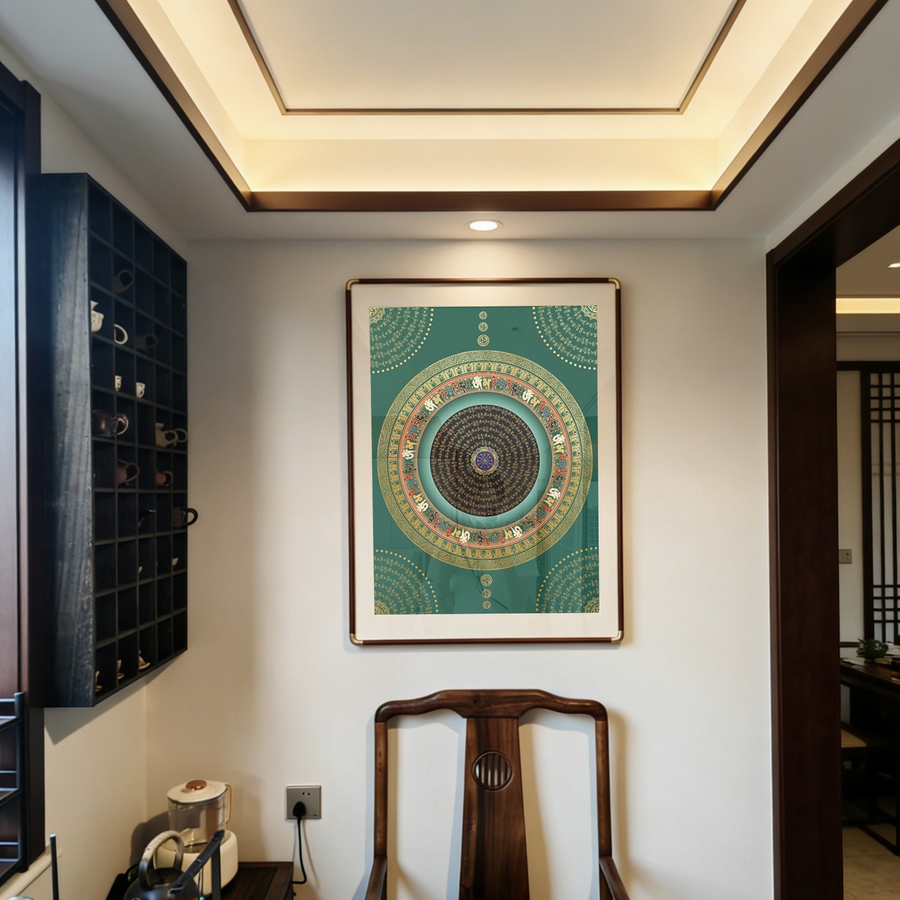 唐卡手绘DIY描金六字真言坛城挂画西藏手绘新中式禅意静心装饰画图片