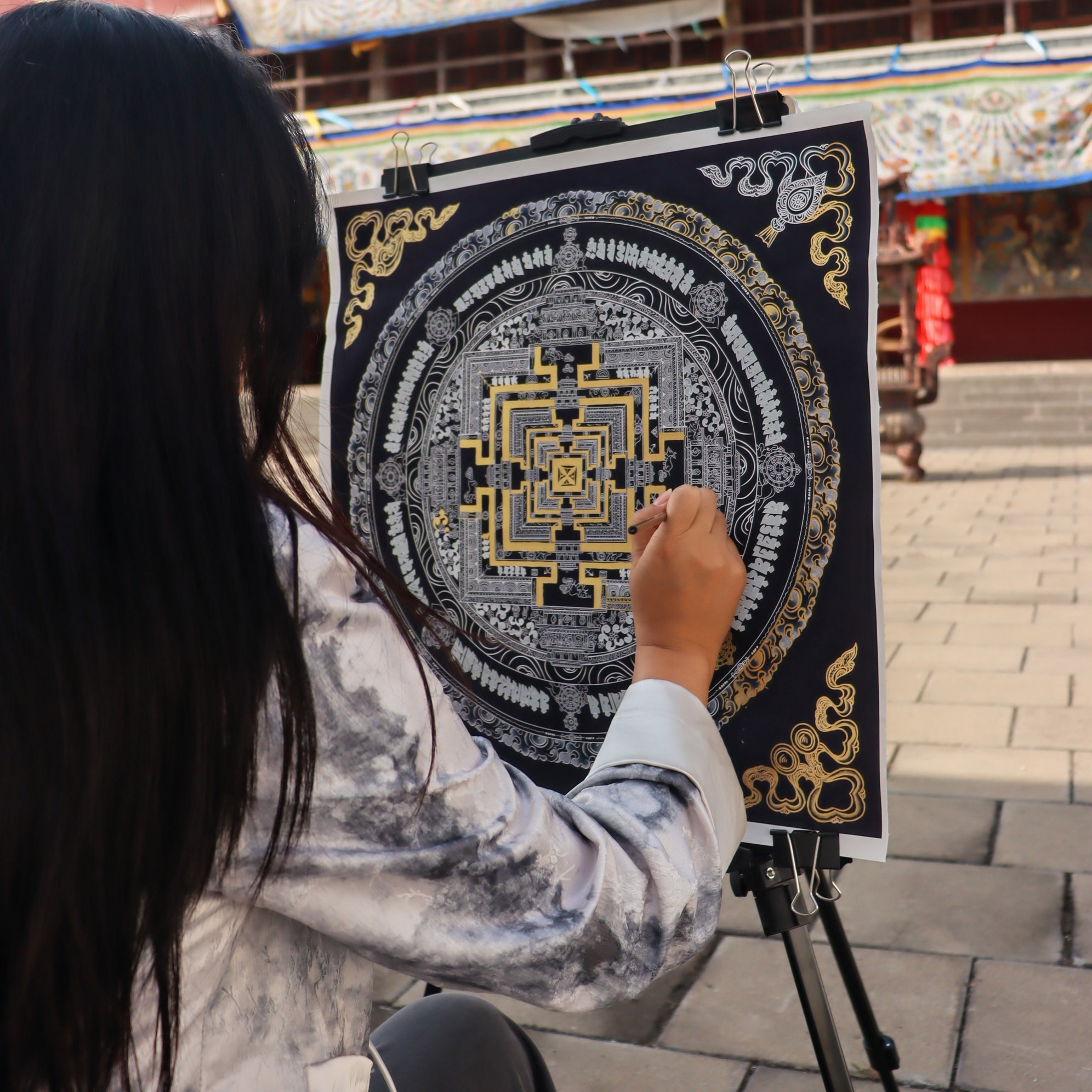 时轮金刚坛城唐卡手绘diy描金手工唐卡西藏手绘挂画客厅玄关入户